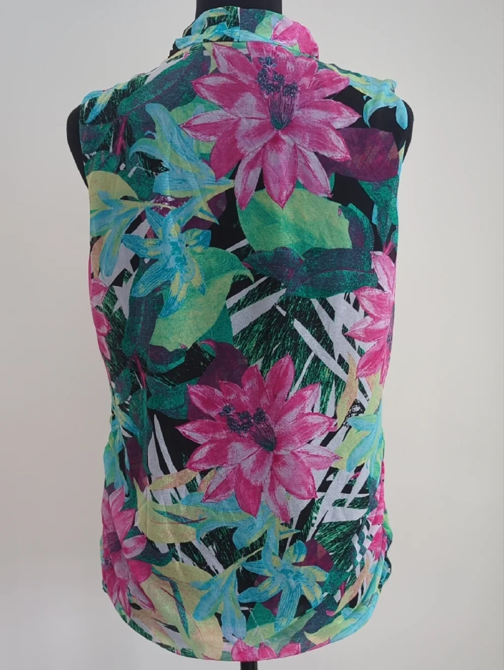 Dana Buchman Tropical Floral Cowl Neck Sleeveless Ruched Blouse Top Large LARGE